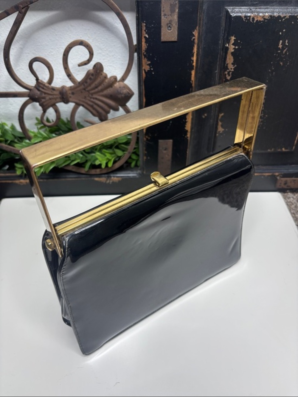 Rare Nicholas Reich Patent Black purse foldable metal handle MCM